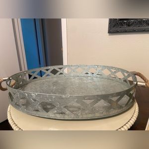 Wayfair Large Galvanized Oval Tray w/ Rope Handles & Criss Cross/Lattice Design